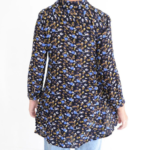 Anthropolgie 11.1.Tylho Namura Black Blue Floral Button Front Tunic Prairie S - Picture 3 of 11